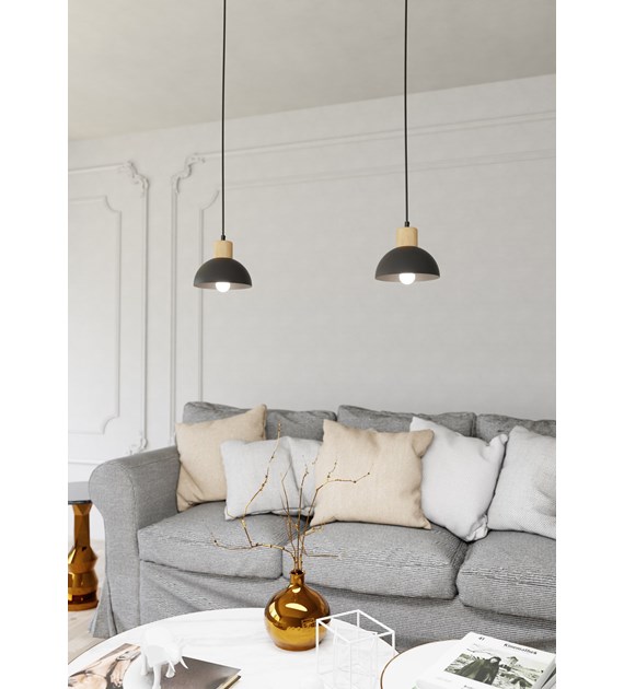 Lampe suspendue Seco scandinave métal-bois, chaleur nordique SECO 1 BL