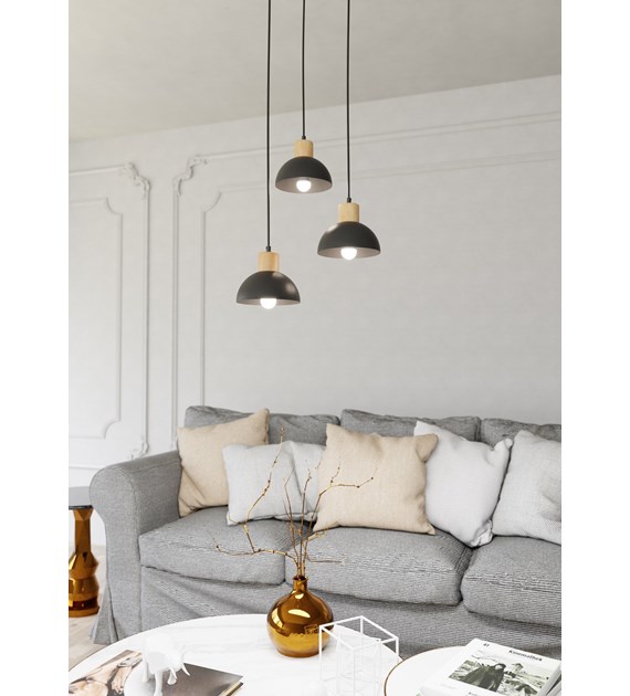 Lampe suspendue scandinave Seco métal & bois, chaleur nordique SECO 3 PRÉM BL