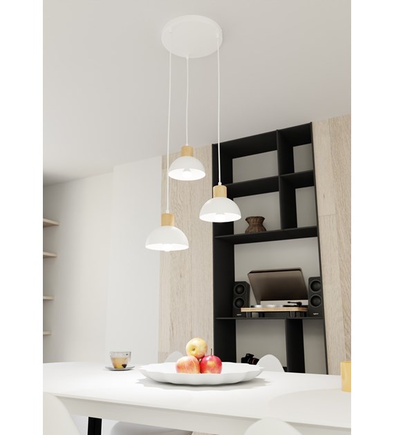 SECO 3 Premium Blanc – Lampe suspendue scandinave métal & bois SECO 3 PREMIUM BLANC