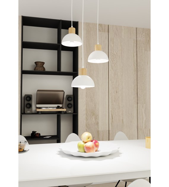 SECO 3 Premium Blanc – Lampe suspendue scandinave métal & bois SECO 3 PREMIUM BLANC