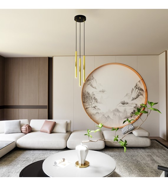 Lampe suspendue Selter 3 Premium Or, tubes dorés, design moderne SELTER 3 PREMIUM OR