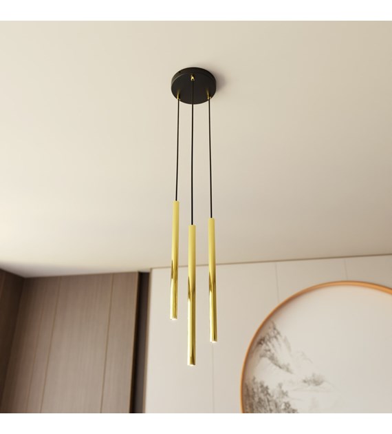Lampe suspendue Selter 3 Premium Or, tubes dorés, design moderne SELTER 3 PREMIUM OR