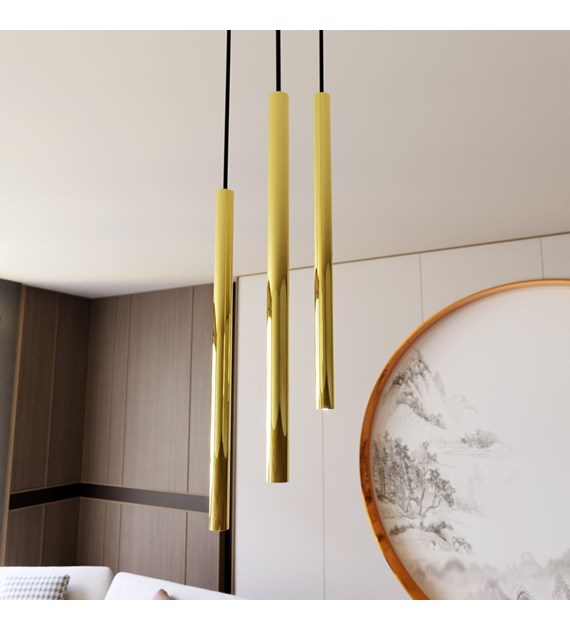 Lampe suspendue Selter 3 Premium Or, tubes dorés, design moderne SELTER 3 PREMIUM OR