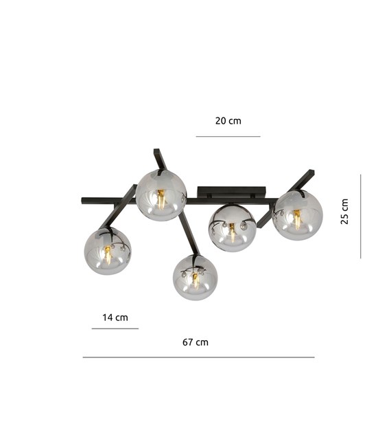 Plafonnier SMART 5 Noir Grafit – design moderne, 5 sources lumineuses SMART 5 NOIR/GRAFIT