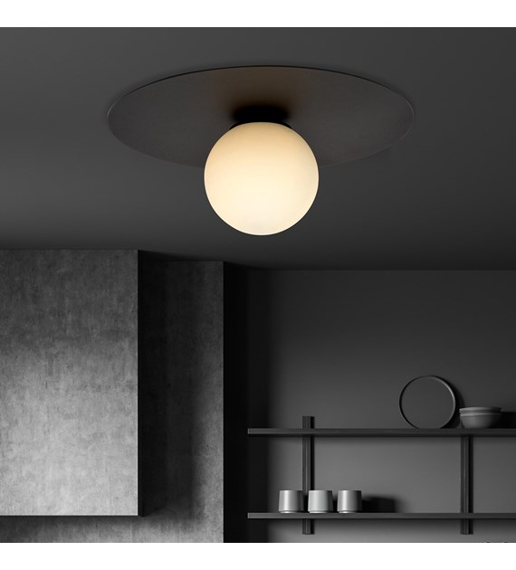 Plafonnier SOLAR 1 Noir/Opale - minimaliste, verre et métal SOLAR 1 NOIR/OPALE