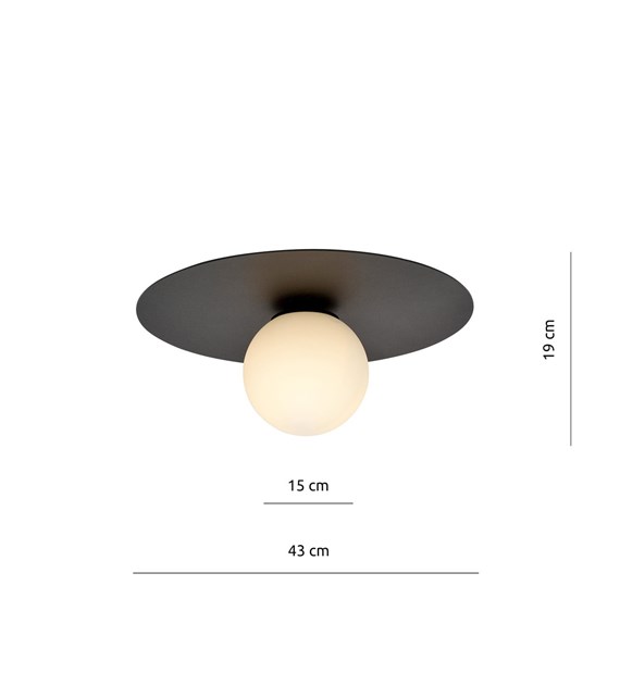 Plafonnier SOLAR 1 Noir/Opale - minimaliste, verre et métal SOLAR 1 NOIR/OPALE