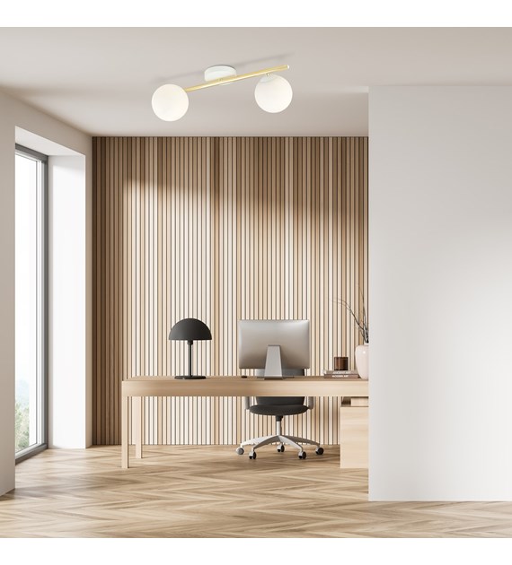 Plafonnier SPLENDI 2 blanc opale, tube doré, 2 sources, plafonds bas SPLENDI 2 WH OPAL" se traduit en français par "SPLENDI 2 BLANC OPAL