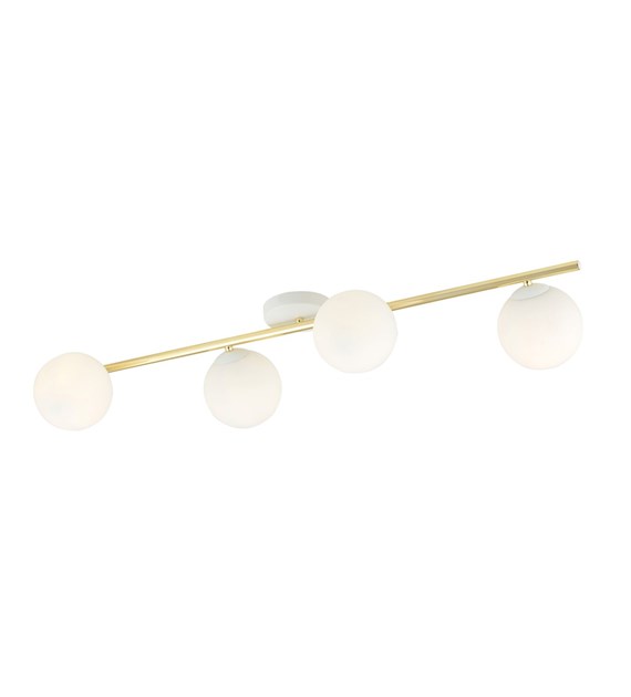 Plafonnier SPLENDI 4 feux blanc opale, tube doré, profil bas SPLENDI 4 OPAL BLANC