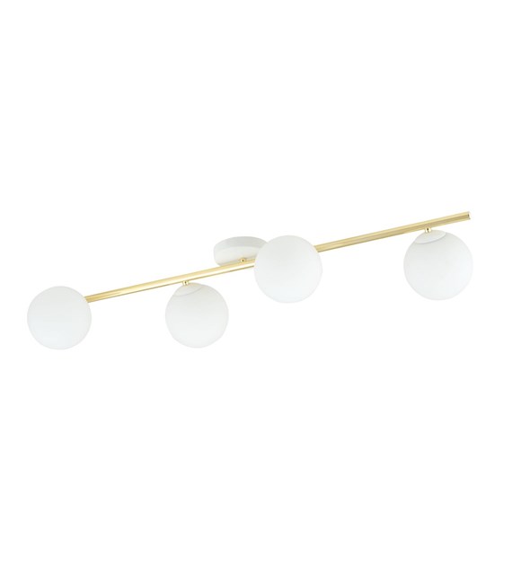 Plafonnier SPLENDI 4 feux blanc opale, tube doré, profil bas SPLENDI 4 OPAL BLANC