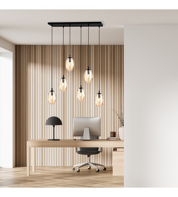 Plafonnier ASTRAL 6 BL miel, 6 sources, design aérodynamique Titre du produit en français : "ASTRAL 6 BL MIEL