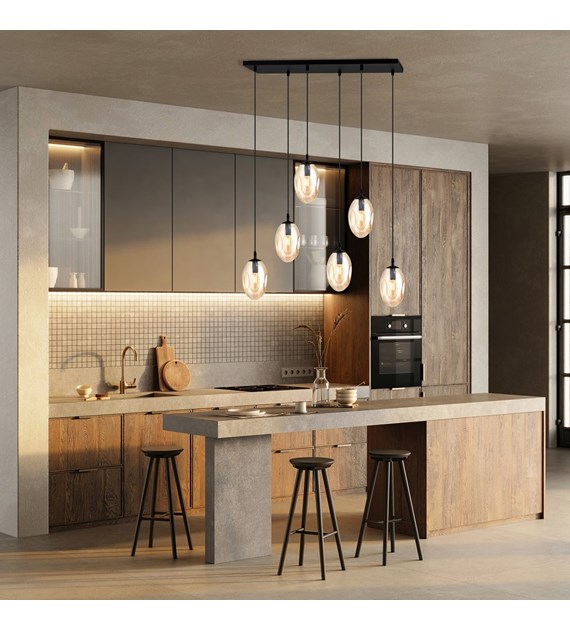 Plafonnier ASTRAL 6 BL miel, 6 sources, design aérodynamique Titre du produit en français : "ASTRAL 6 BL MIEL