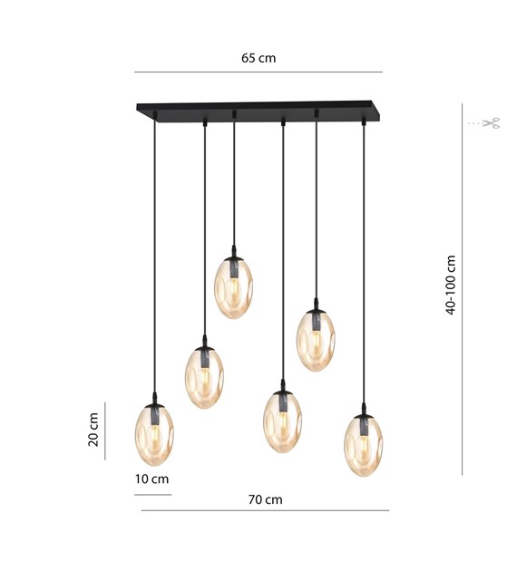 Plafonnier ASTRAL 6 BL miel, 6 sources, design aérodynamique Titre du produit en français : "ASTRAL 6 BL MIEL