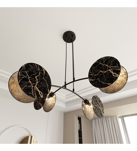 Lampe suspendue MOTIF - sculpture lumineuse design à deux anneaux Titre du produit traduit en français : "MOTIF 4 MARBEL