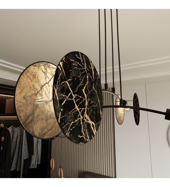 Lampe suspendue MOTIF - sculpture lumineuse design à deux anneaux Titre du produit traduit en français : "MOTIF 4 MARBEL