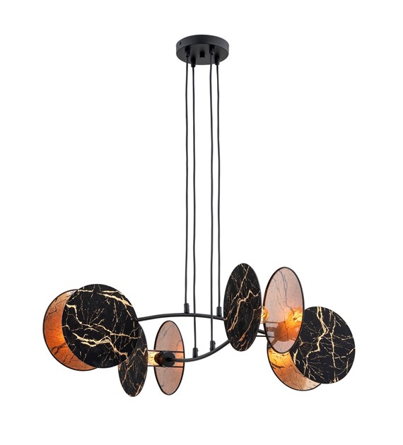 Lampe suspendue MOTIF - sculpture lumineuse design à deux anneaux Titre du produit traduit en français : "MOTIF 4 MARBEL