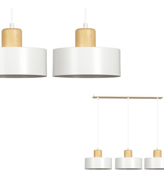 Suspension TORIN 3 Blanc style scandinave, métal et bois, 3 lumières TORIN 3 BLANC