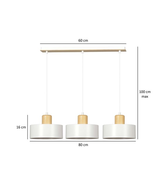 Suspension TORIN 3 Blanc style scandinave, métal et bois, 3 lumières TORIN 3 BLANC