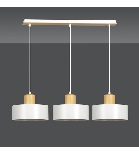 Suspension TORIN 3 Blanc style scandinave, métal et bois, 3 lumières TORIN 3 BLANC
