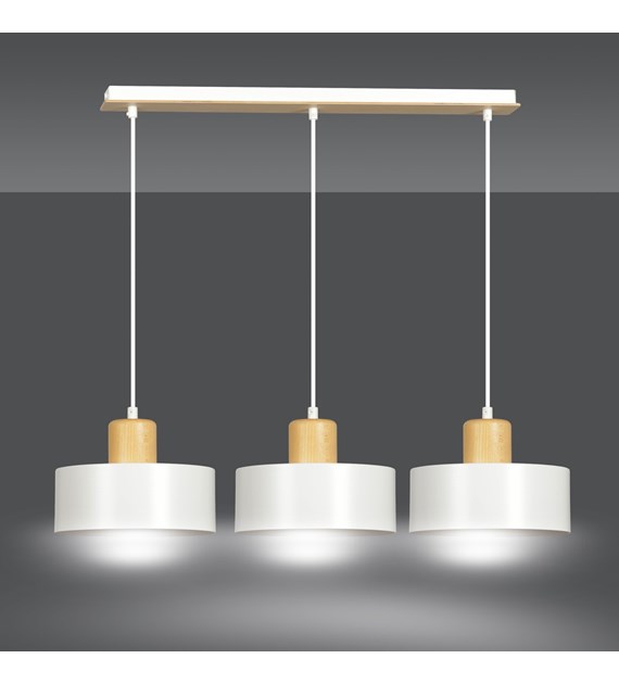 Suspension TORIN 3 Blanc style scandinave, métal et bois, 3 lumières TORIN 3 BLANC