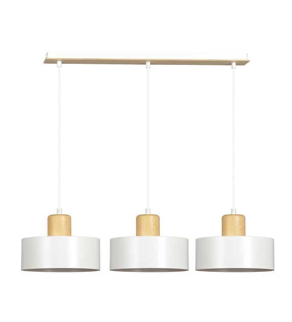 Suspension TORIN 3 Blanc style scandinave, métal et bois, 3 lumières TORIN 3 BLANC