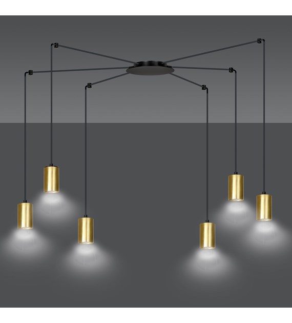 TRAKER Luminaire suspendue araignée, câbles longs, métal, blanc/or TRAKER 6 BL/OR
