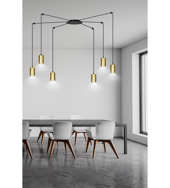 TRAKER Luminaire suspendue araignée, câbles longs, métal, blanc/or TRAKER 6 BL/OR