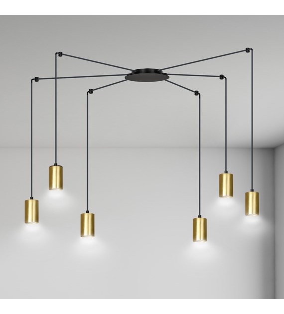 TRAKER Luminaire suspendue araignée, câbles longs, métal, blanc/or TRAKER 6 BL/OR