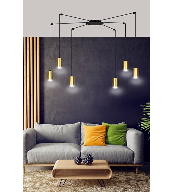 TRAKER Luminaire suspendue araignée, câbles longs, métal, blanc/or TRAKER 6 BL/OR