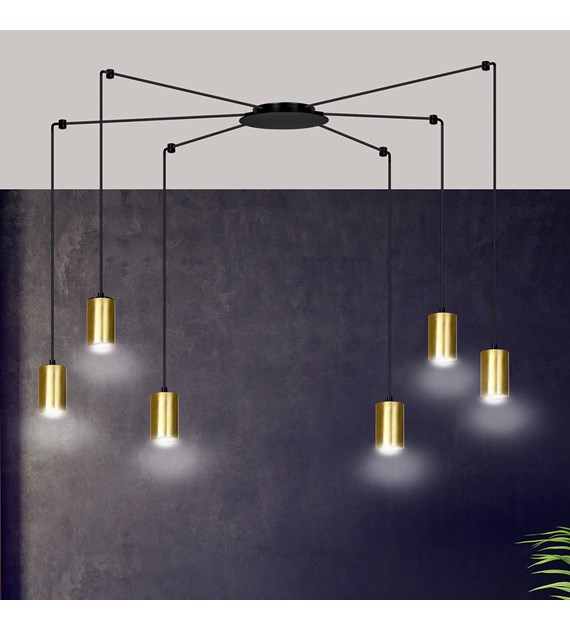 TRAKER Luminaire suspendue araignée, câbles longs, métal, blanc/or TRAKER 6 BL/OR