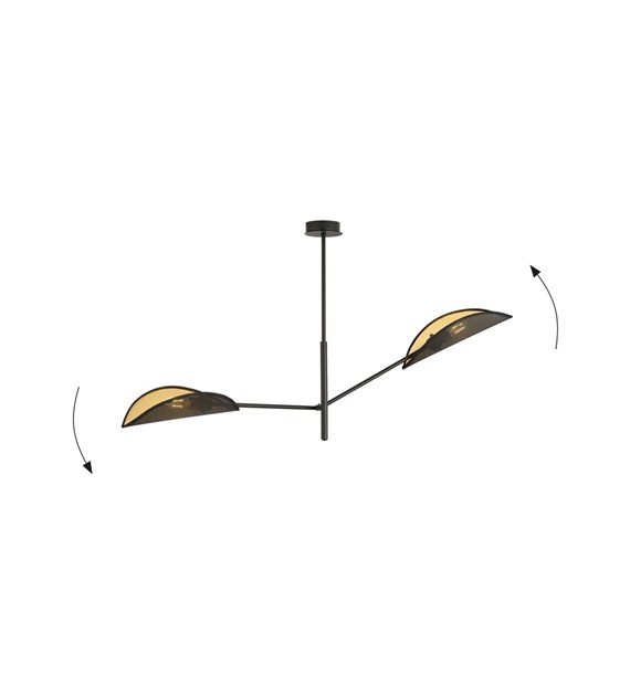 Plafonnier VENE 2 NOIR/OR - abat-jours feuilles, design ethnique VENE 2 NOIR/OR