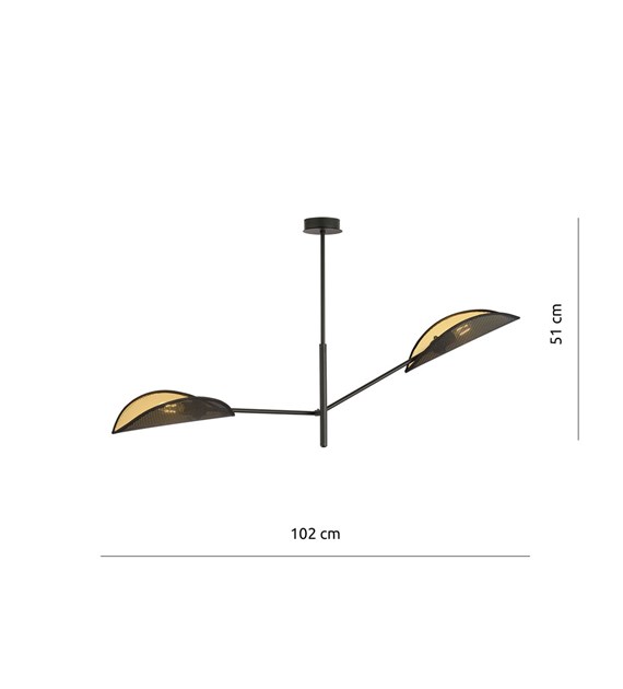 Plafonnier VENE 2 NOIR/OR - abat-jours feuilles, design ethnique VENE 2 NOIR/OR