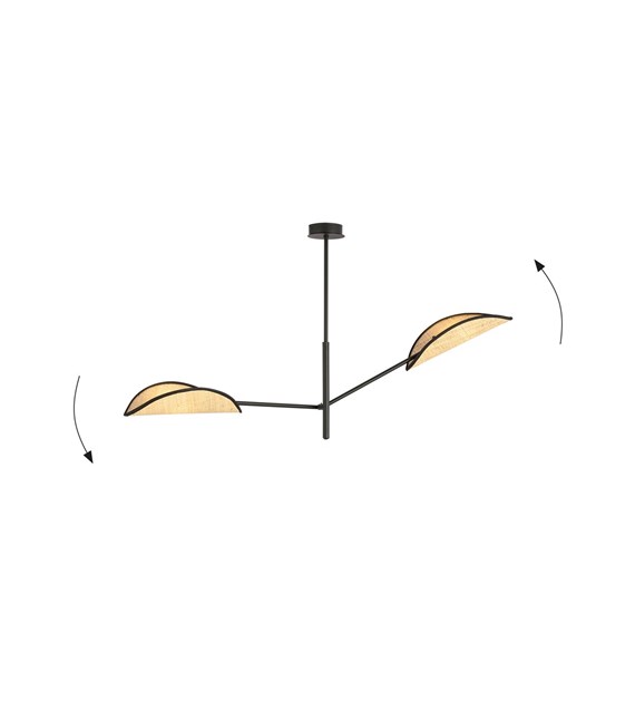 Plafonnier VENE 2 Noir/Rattan - abat-jours feuilles, lumière douce VENE 2 NOIR/RATTAN