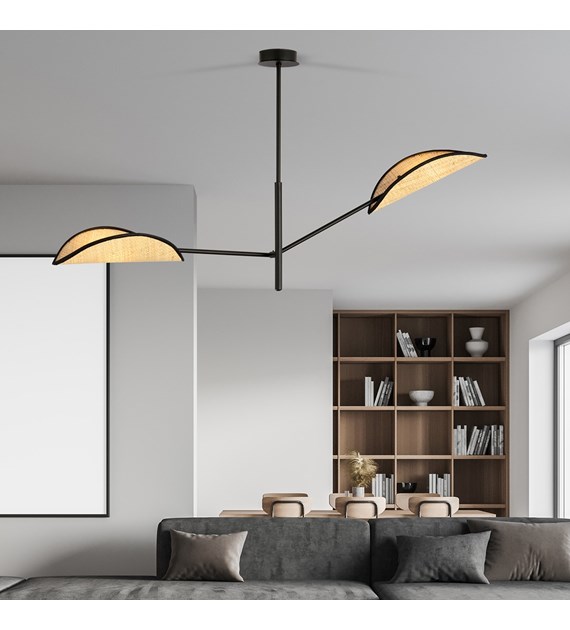 Plafonnier VENE 2 Noir/Rattan - abat-jours feuilles, lumière douce VENE 2 NOIR/RATTAN