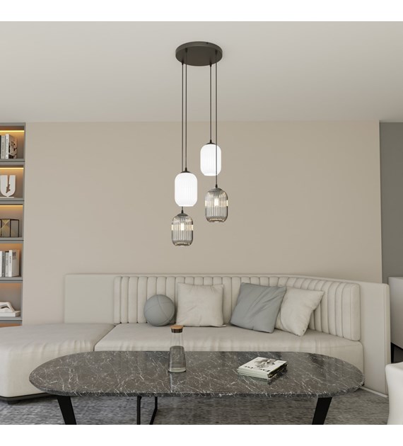 Lampe suspendue Verdi design bocal irrégulier, ambiance chaleureuse VERDI 4PREM BL MIX pourrait se traduire par "Mélange BL 4PREM VERDI