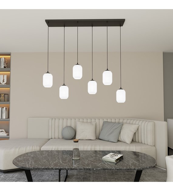Lampe suspendue Verdi opale, bocal design, lumière diffuse VERDI 6 BL OPAL