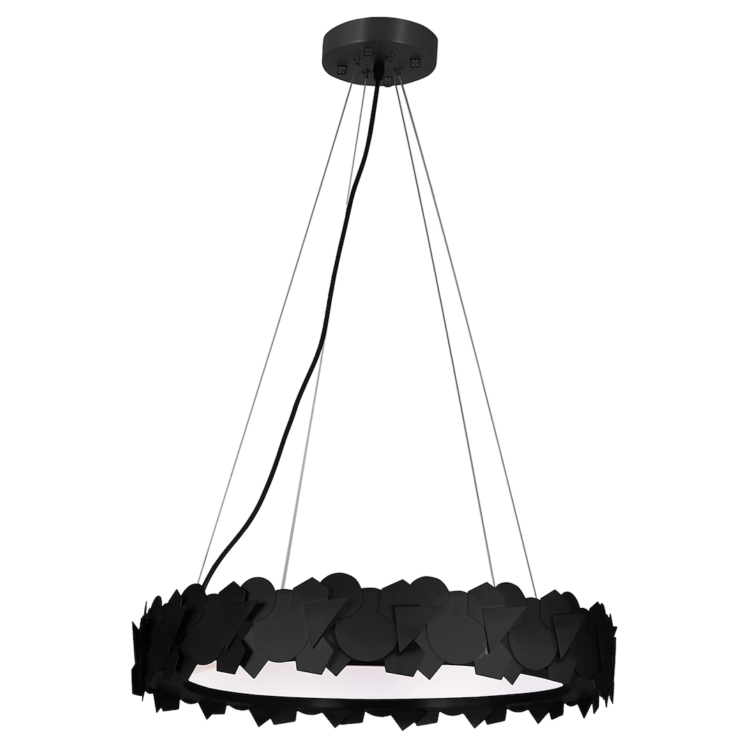 Suspension ronde avec déco Géométrique SOHO Noire Métal Design Le titre du produit en français est : "Lampe suspendue SOHO NOIRE 24W LED