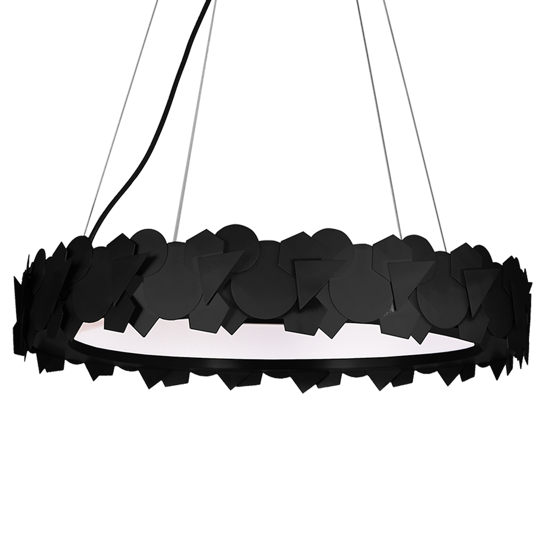 Suspension ronde avec déco Géométrique SOHO Noire Métal Design Le titre du produit en français est : "Lampe suspendue SOHO NOIRE 24W LED