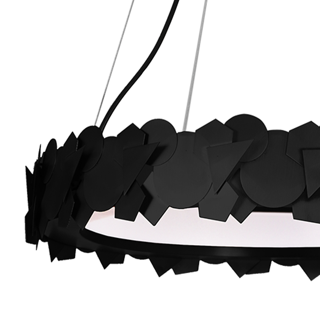 Suspension ronde avec déco Géométrique SOHO Noire Métal Design Le titre du produit en français est : "Lampe suspendue SOHO NOIRE 24W LED