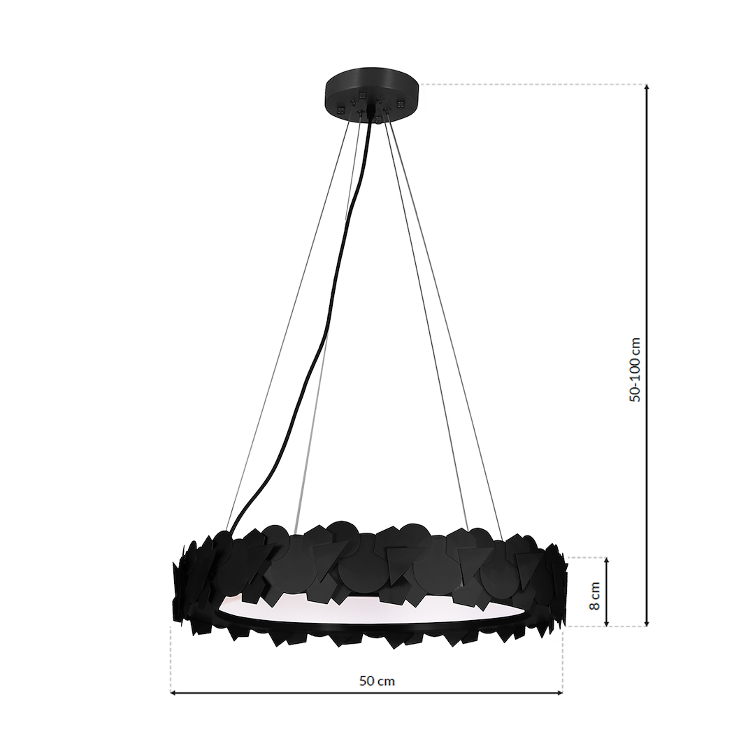 Suspension ronde avec déco Géométrique SOHO Noire Métal Design Le titre du produit en français est : "Lampe suspendue SOHO NOIRE 24W LED