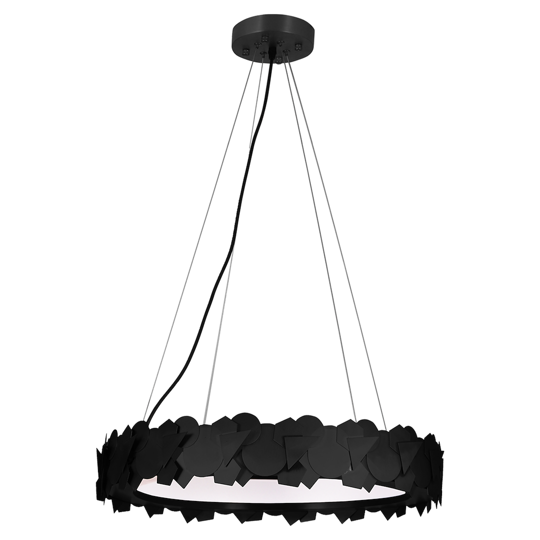 Suspension ronde avec déco Géométrique SOHO Noire Métal Design Le titre du produit en français est : "Lampe suspendue SOHO NOIRE 24W LED