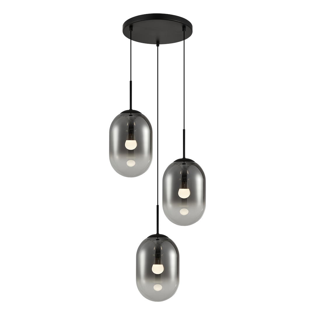 Suspension anneau alias 3 lumières en métal et verre noir 18cm hauteur 44cm modèle b Suspension Alias Noir 3xE14 cercle