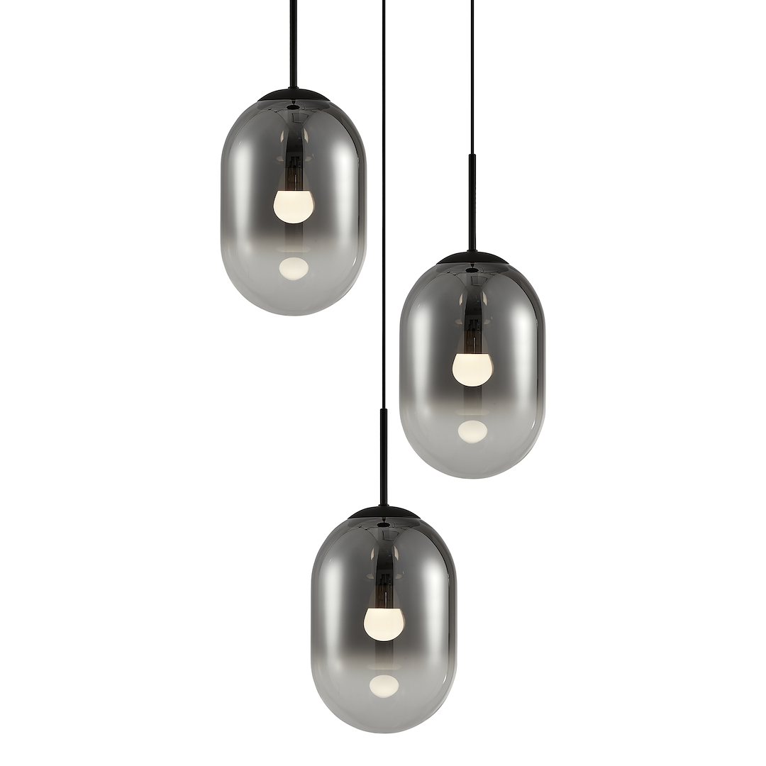 Suspension anneau alias 3 lumières en métal et verre noir 18cm hauteur 44cm modèle b Suspension Alias Noir 3xE14 cercle