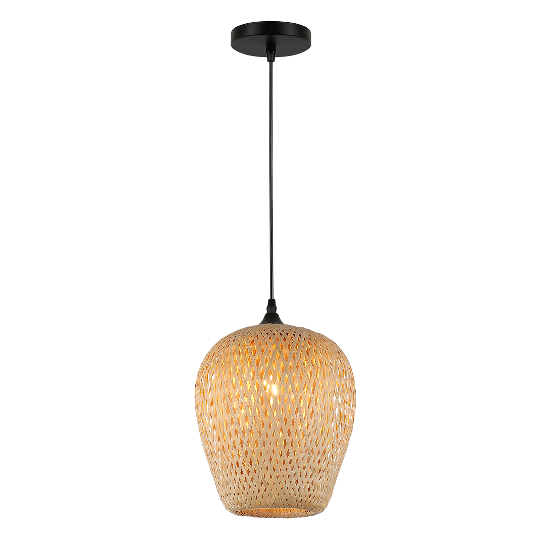 Suspension abat jour alma 1 lumière en métal et bambou noir 23cm Suspension ALMA 1xE27