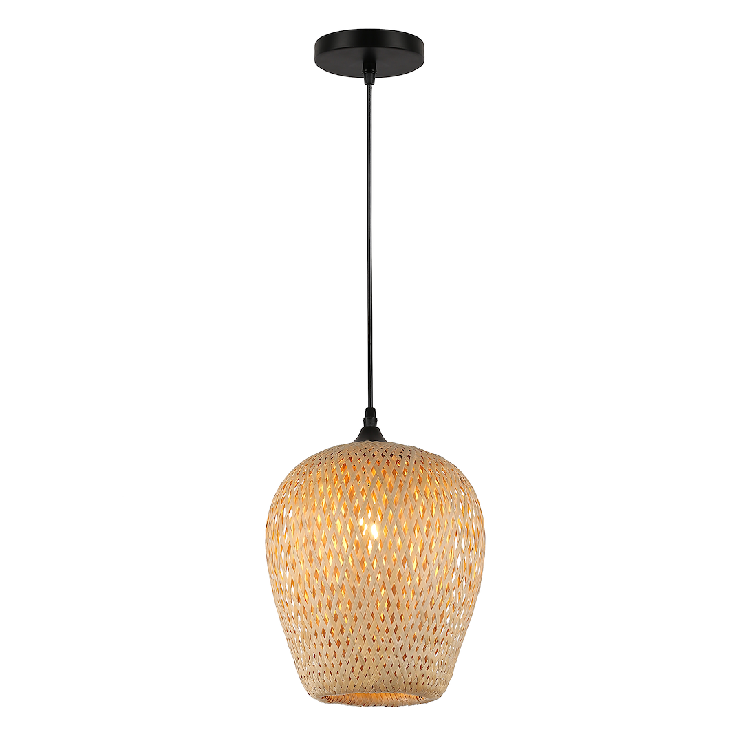 Suspension abat jour alma 1 lumière en métal et bambou noir 23cm Suspension ALMA 1xE27