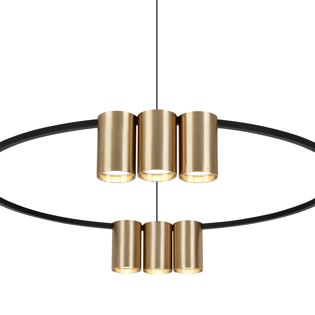 Suspension anneau genesis 10 lumières en aluminium noir et or 56mm Suspension (anneau) Genesis Noir Or 10xGU10