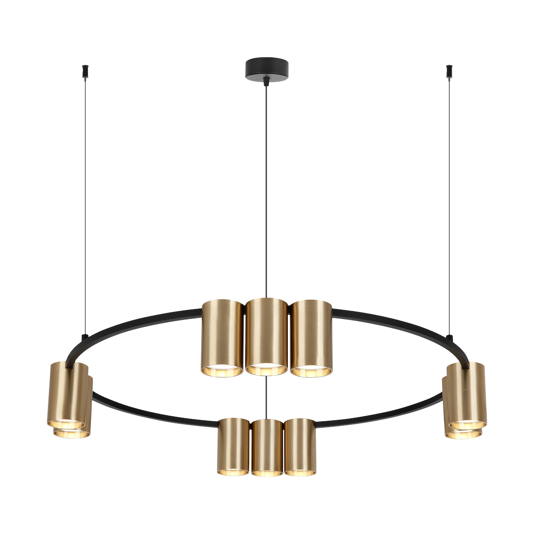 Suspension anneau genesis 10 lumières en aluminium noir et or 56mm Suspension (anneau) Genesis Noir Or 10xGU10