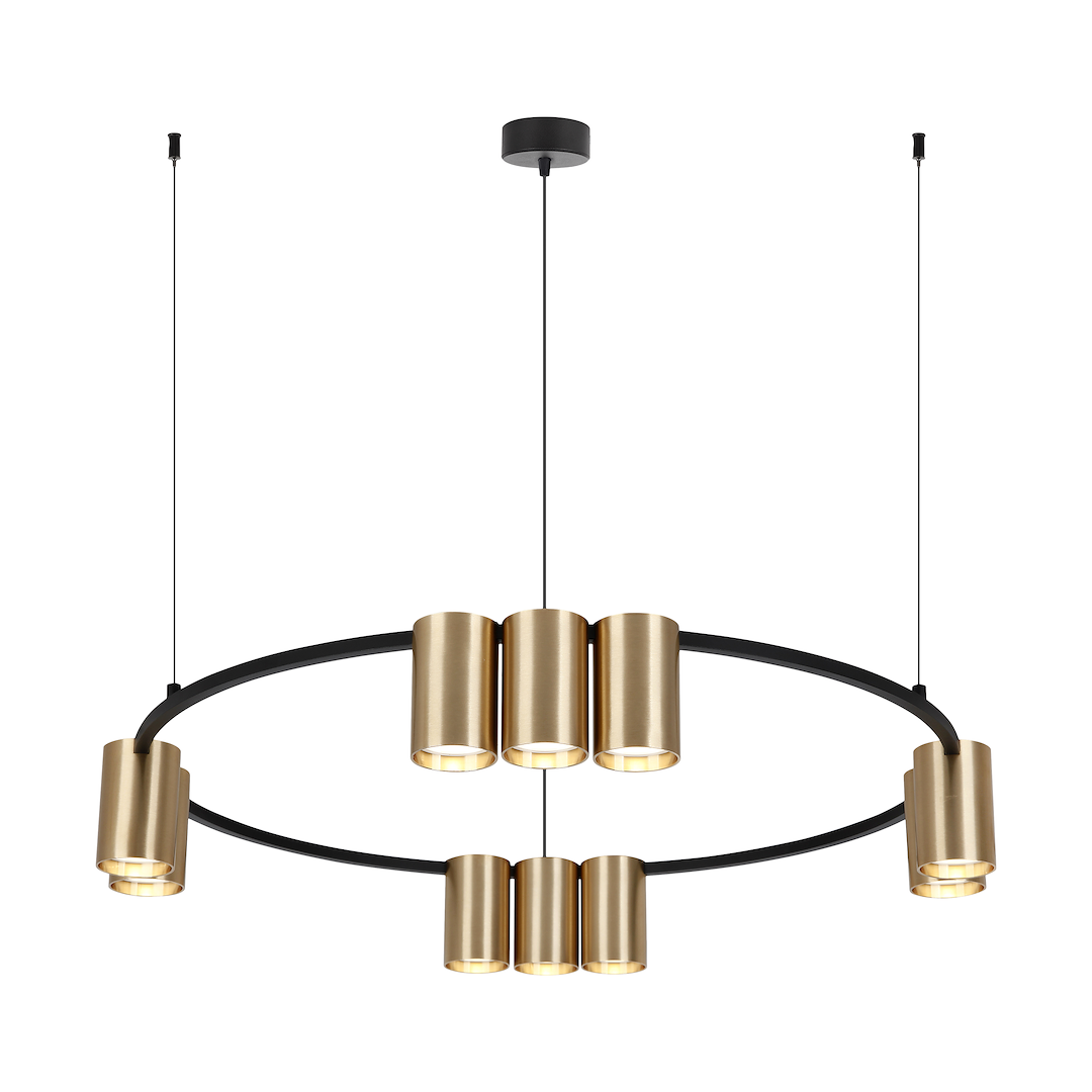 Suspension anneau genesis 10 lumières en aluminium noir et or 56mm Suspension (anneau) Genesis Noir Or 10xGU10
