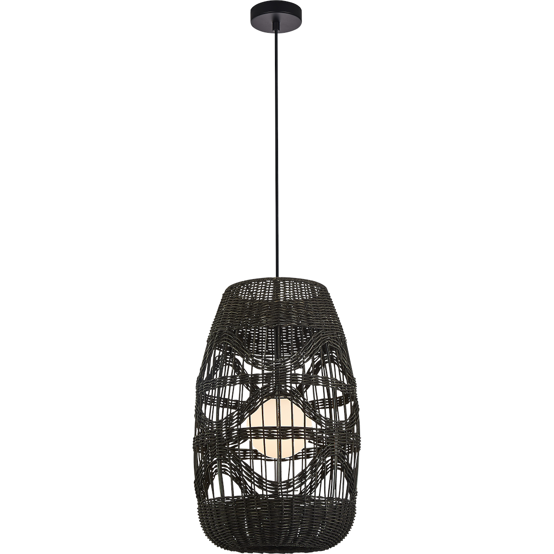 Suspension ajourée arona 1 lumière en rotin métal et verre noir 25cm Suspension Arona Noire 1xG9 diamètre 250