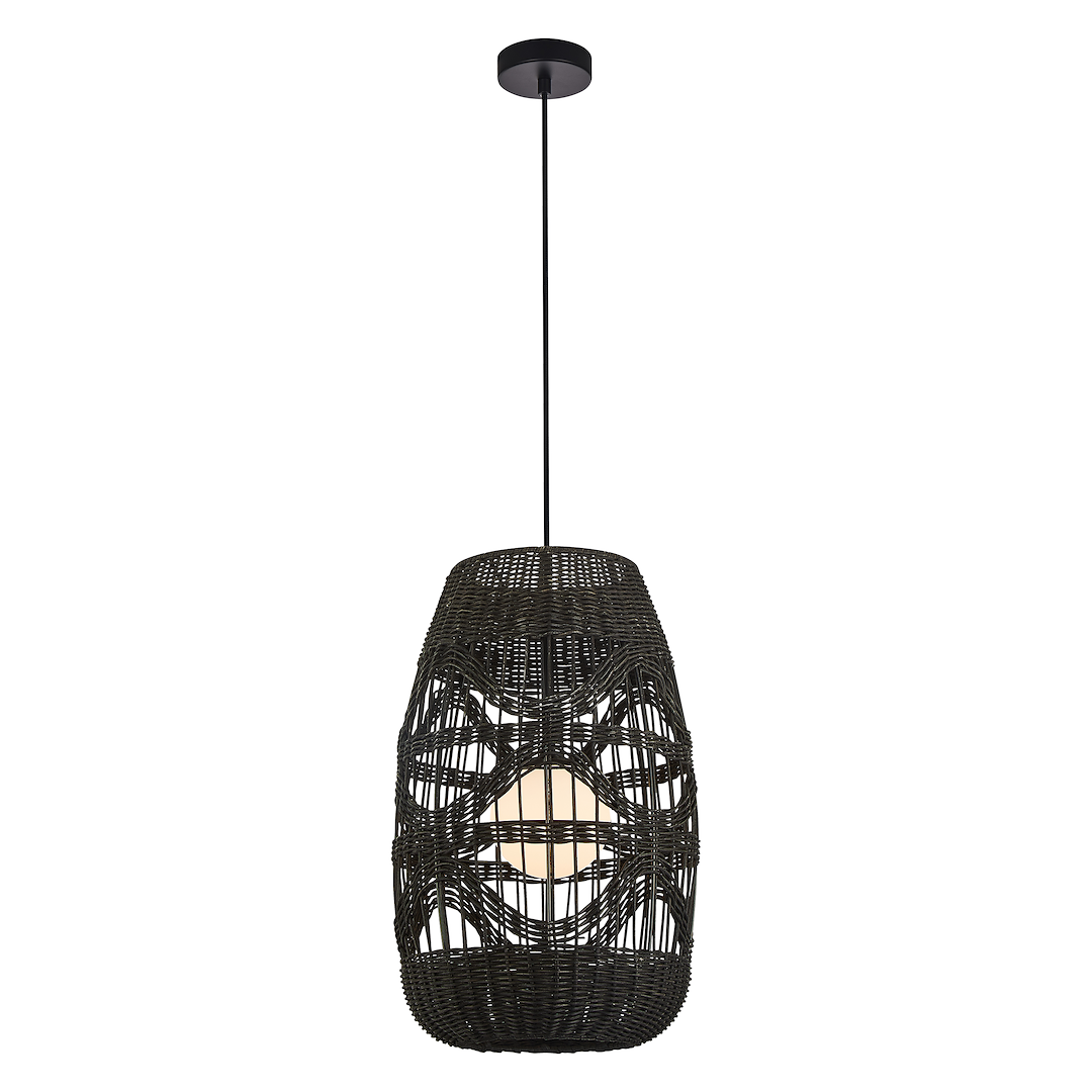 Suspension ajourée arona 1 lumière en rotin métal et verre noir 25cm Suspension Arona Noire 1xG9 diamètre 250