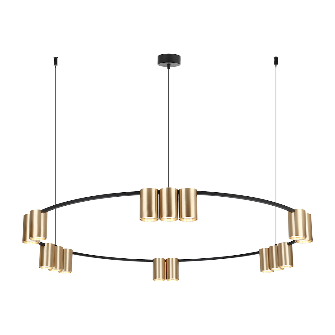 Suspension anneau genesis 15 lumières en aluminium noir et or 56mm Suspension (cercle) Genesis Noir Or 15xGU10
